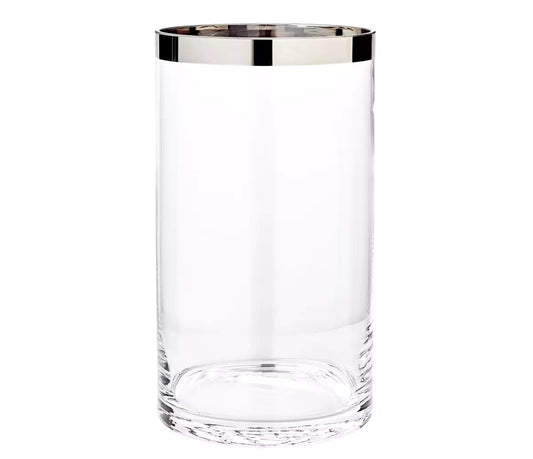 Vaso (altezza 30 cm) in vetro cristallo soffiato a bocca con bordo platino - A.Bi.Ci. Lab