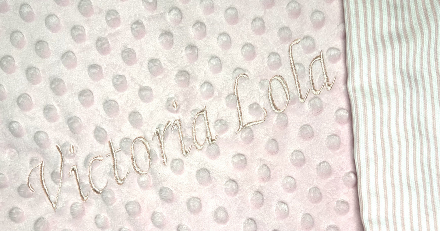 Coperta Rosa con tessuto Minky personalizzata - A.Bi.Ci. Lab